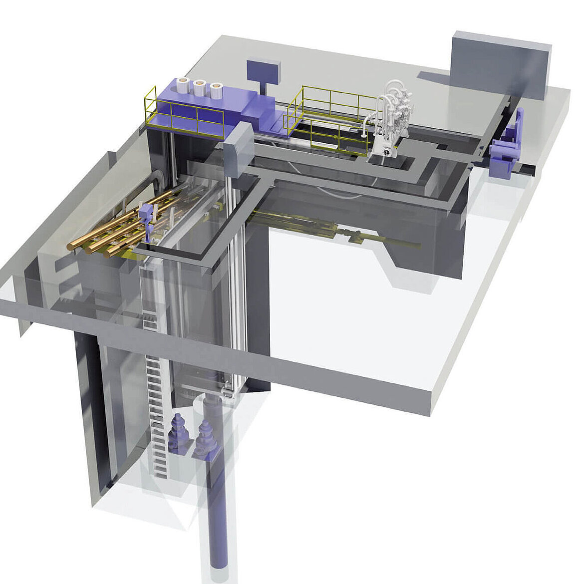 Casting plant with automatic discharge device. Casting plant with automatic discharge device.